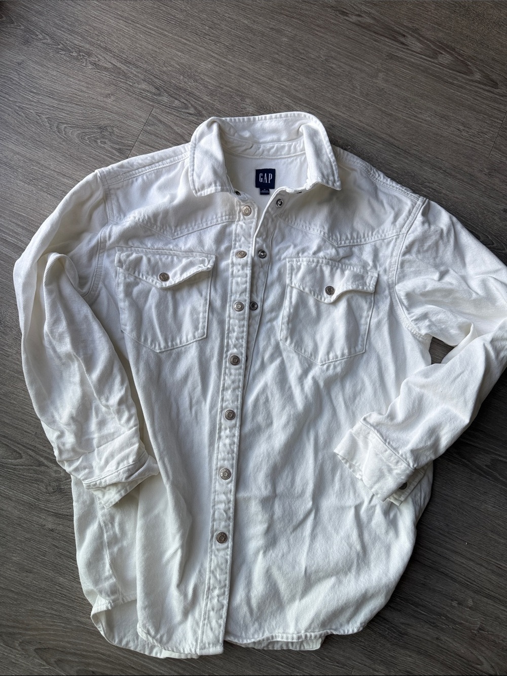 GAP White Cotton Western Denim Shirt Jacket